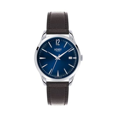 Unisex black 'Knightsbridge' leather strap watch hl39-s-0031